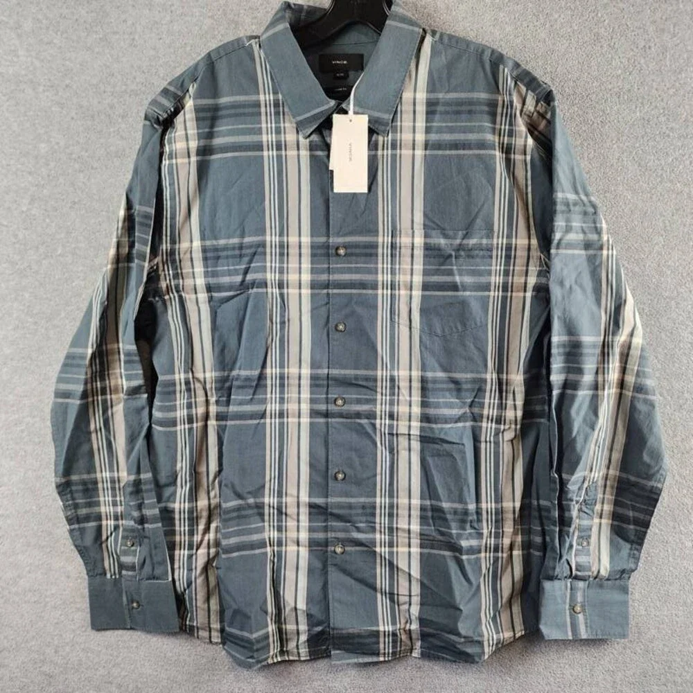 Vince Lorimer Plaid Long Sleeve Shirt Men's XL Harbor Blue Combo Button Closure